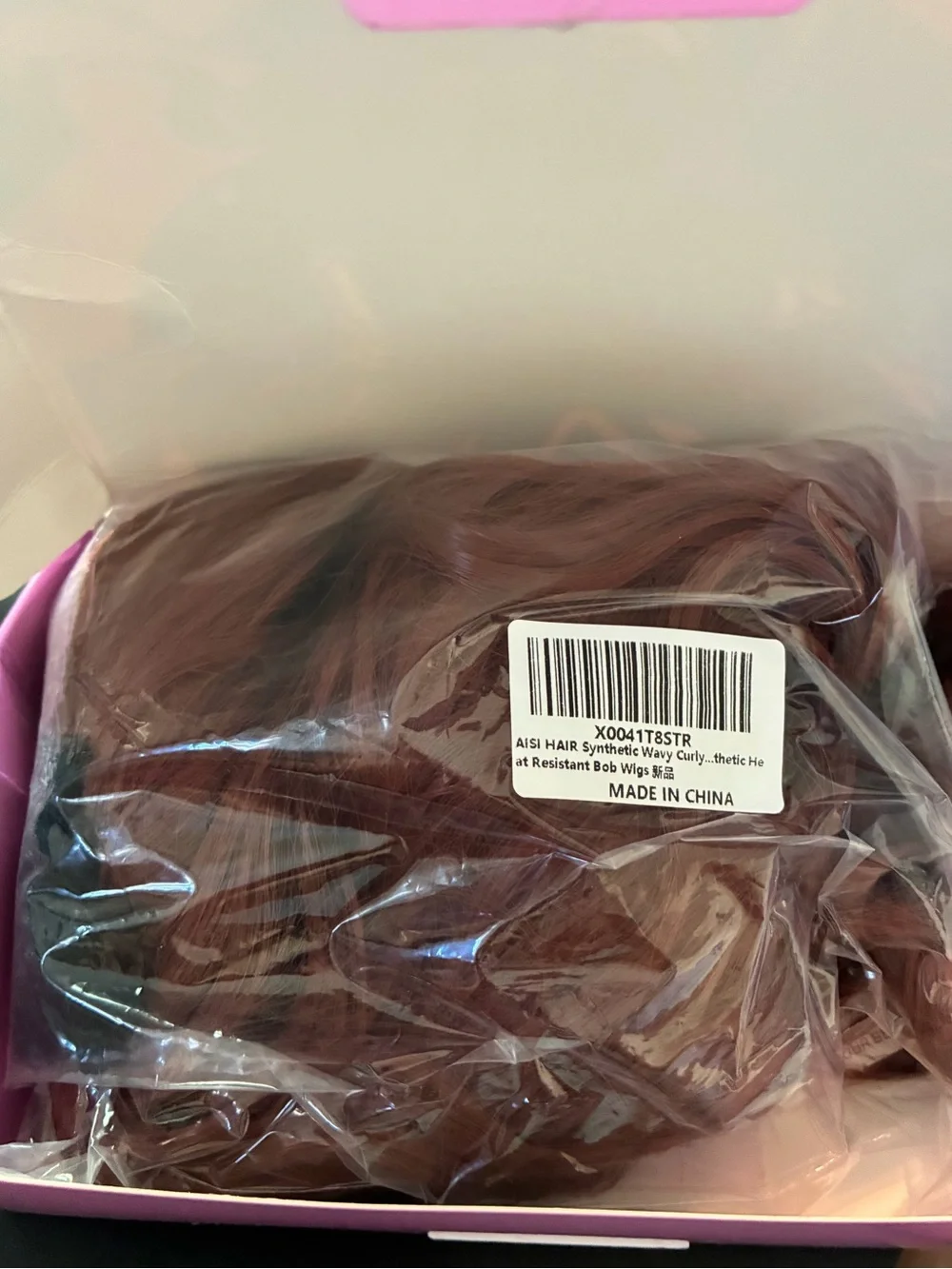 AISI HAIR Synthetic Wavy Curly Bob Wig With Bangs Burnt Orange Short Wigs, NWT